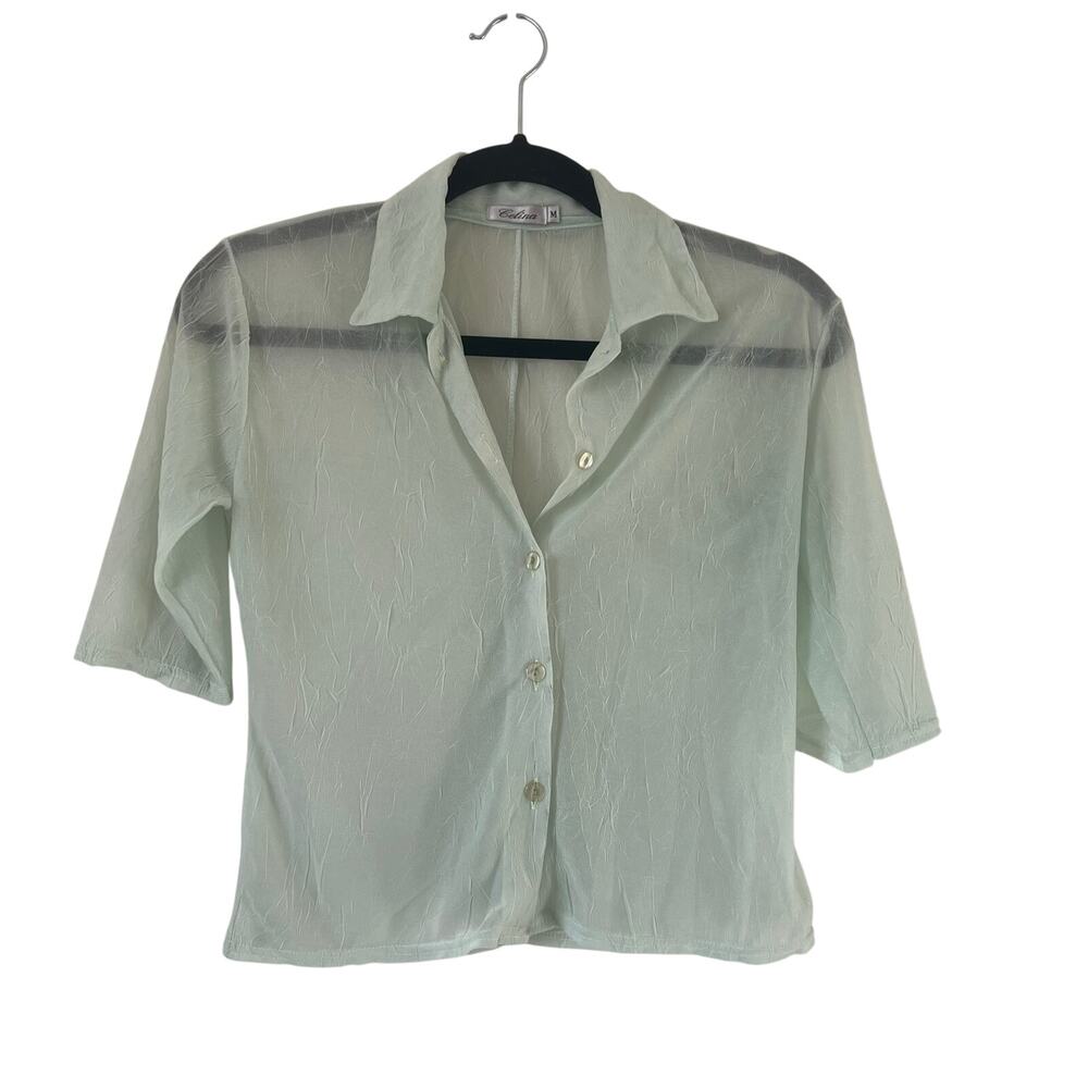 Vintage Celina Green Sheer Short Sleeve Top